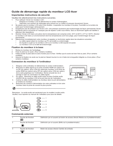 Acer VW257 Monitor Guide de démarrage rapide | Fixfr