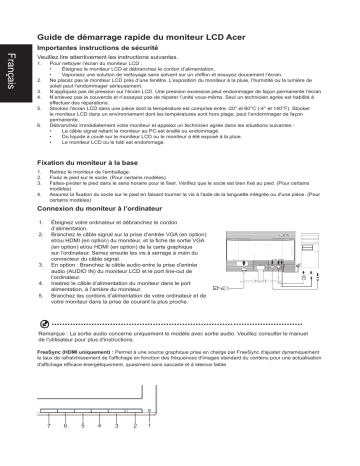 Acer KG271 Monitor Guide de démarrage rapide | Fixfr