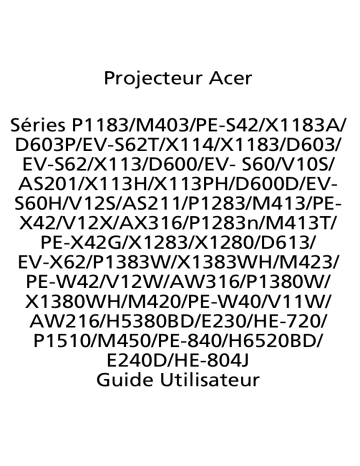 Acer X113PH Projector Manuel utilisateur | Fixfr