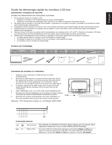 Acer UT220HQL Monitor Guide de démarrage rapide | Fixfr