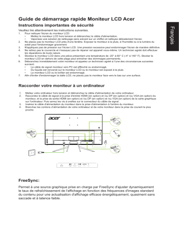 Acer ET322QU Monitor Guide de démarrage rapide | Fixfr