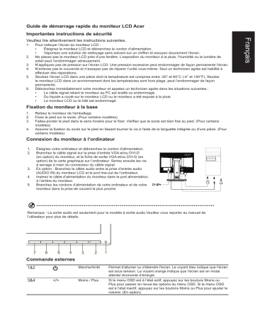 Acer B196HQL Monitor Guide de démarrage rapide | Fixfr