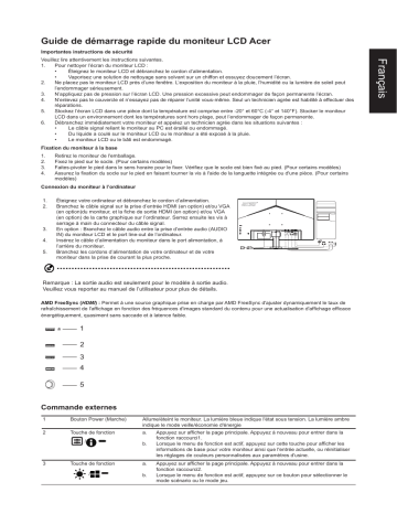 Acer KG271G Monitor Guide de démarrage rapide | Fixfr