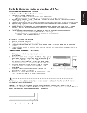 Acer KG271P Monitor Guide de démarrage rapide | Fixfr