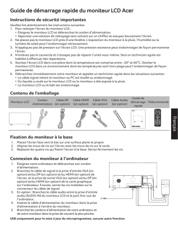 Acer DM431K Monitor Guide de démarrage rapide | Fixfr