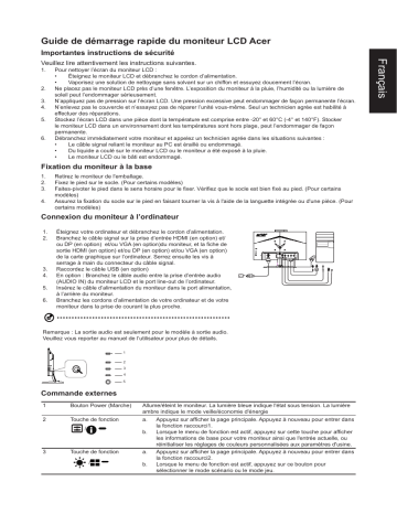 Acer VG240YD Monitor Guide de démarrage rapide | Fixfr