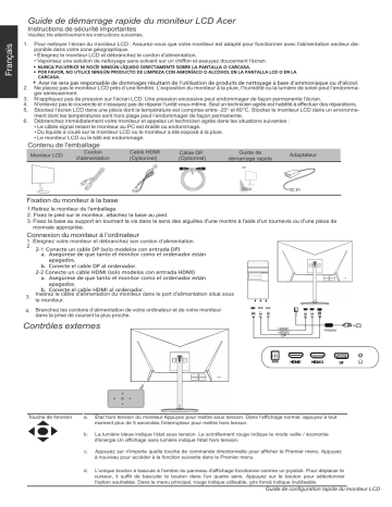 Acer XZ242QS Monitor Guide de démarrage rapide | Fixfr