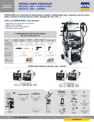 GYS SPEEDLINER PREMIUM EXPERT 400 Fiche technique | Fixfr