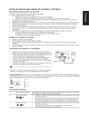 Acer XV270U Monitor Guide de démarrage rapide | Fixfr