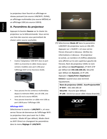 P5207B | Acer P5307WB Projector Guide de démarrage rapide | Fixfr