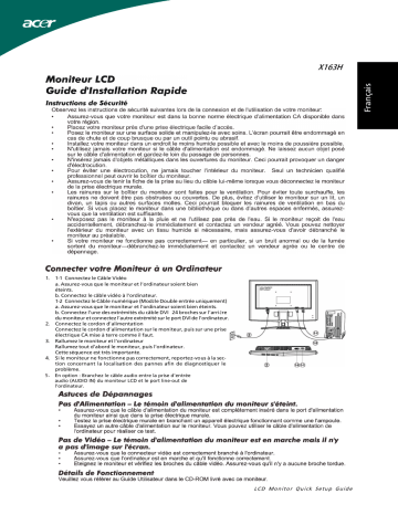 Acer X163H Monitor Guide de démarrage rapide | Fixfr