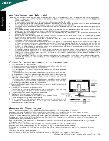 Acer B273HL Monitor Guide de démarrage rapide | Fixfr