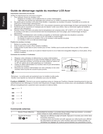 Acer VG271P Monitor Guide de démarrage rapide | Fixfr
