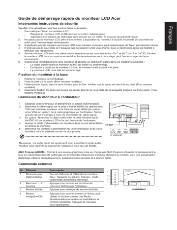 Acer KA252Q Monitor Guide de démarrage rapide | Fixfr