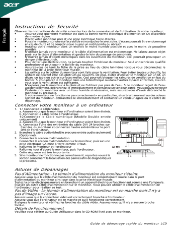 Acer P185H Monitor Guide de démarrage rapide | Fixfr