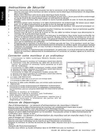 Acer T272HUL Monitor Guide de démarrage rapide | Fixfr