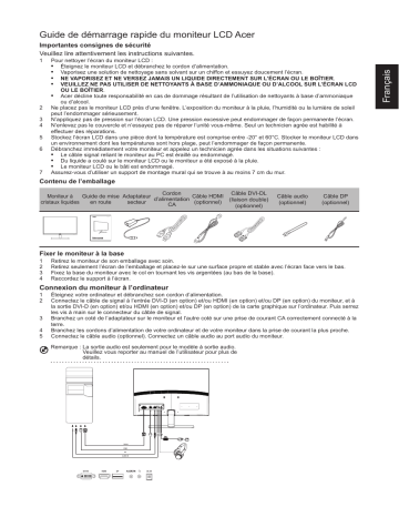 Acer RC241YU Monitor Guide de démarrage rapide | Fixfr