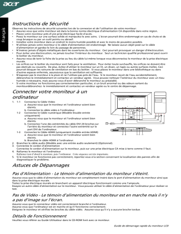Acer P246HL Monitor Guide de démarrage rapide | Fixfr