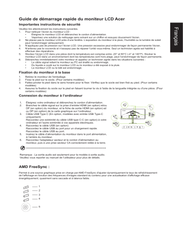 Acer CB382CUR Monitor Guide de démarrage rapide | Fixfr
