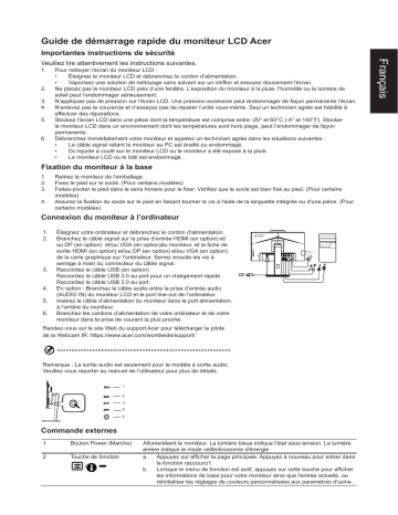 Acer B247Y Monitor Guide de démarrage rapide | Fixfr