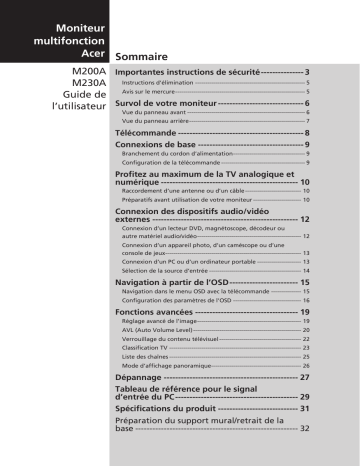 M200A | Acer M230A Acer TV Manuel utilisateur | Fixfr