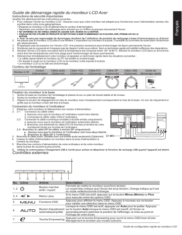 Acer B226HQLG Monitor Guide de démarrage rapide | Fixfr