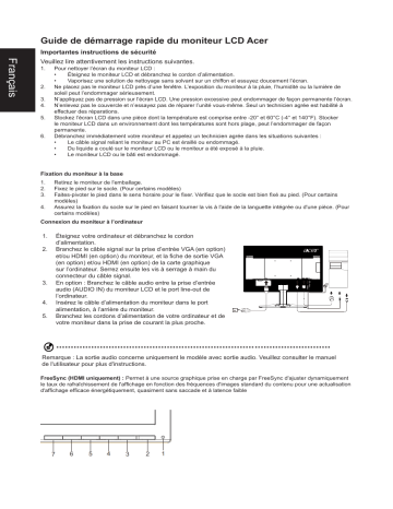 Acer KG221QA Monitor Guide de démarrage rapide | Fixfr