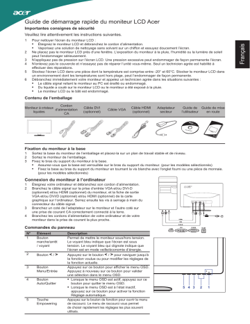 Acer S220HQL Monitor Guide de démarrage rapide | Fixfr