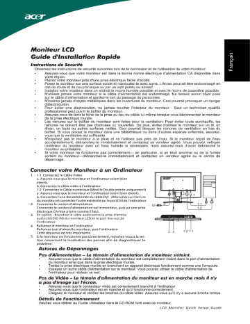 Acer X233HZ Monitor Guide de démarrage rapide | Fixfr