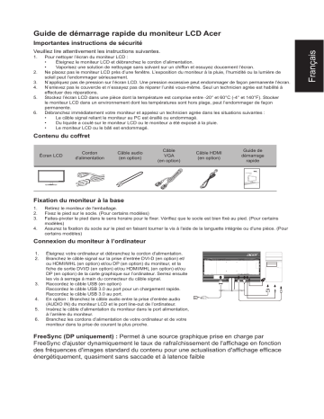KG270 | Acer KG240 Monitor Guide de démarrage rapide | Fixfr