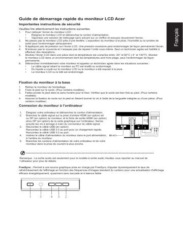 Acer BH276 Monitor Guide de démarrage rapide | Fixfr