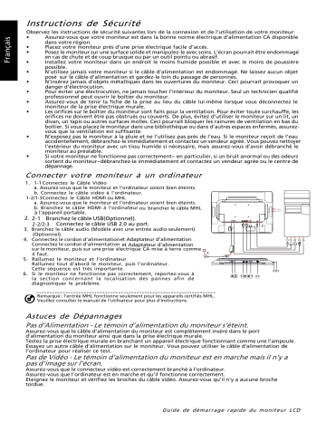 Acer FT240HQL Monitor Guide de démarrage rapide | Fixfr