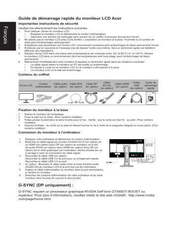 Acer XF270HU Monitor Guide de démarrage rapide | Fixfr