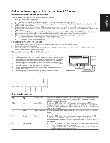 Acer K242HYLA Monitor Guide de démarrage rapide | Fixfr