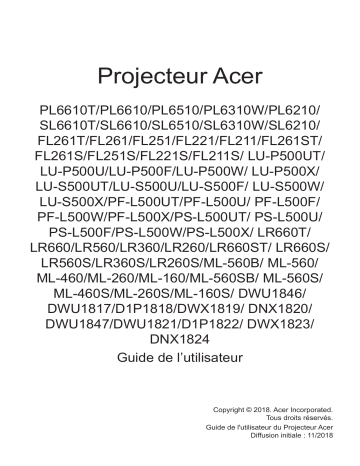 PL6510 | PL6610T | Acer PL6310W Projector Manuel utilisateur | Fixfr