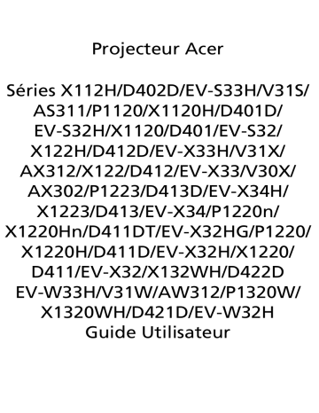 X112H | Acer X122 Projector Manuel utilisateur | Fixfr