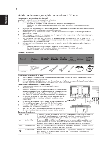 Acer B223WL Monitor Guide de démarrage rapide | Fixfr