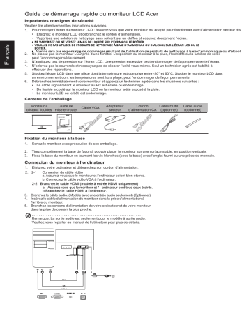 SA240YA | SA230A | SB220Q | HA240YA | HA270A | SA270A | SA220QA | HA220QA | Acer SA220Q Monitor Guide de démarrage rapide | Fixfr