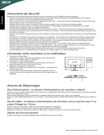 Acer P166HQL Monitor Guide de démarrage rapide | Fixfr
