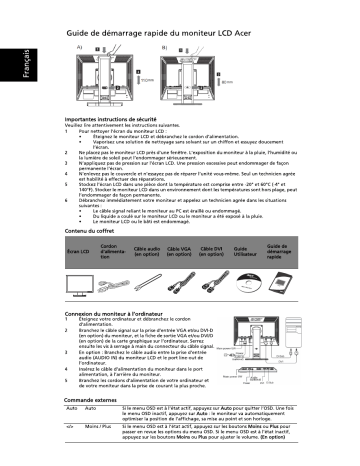 Acer B203HV Monitor Guide de démarrage rapide | Fixfr