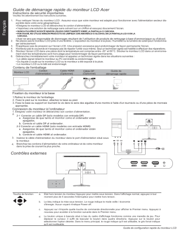 Acer XZ342CKP Monitor Guide de démarrage rapide | Fixfr