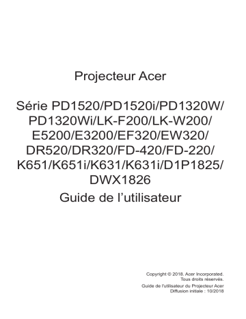PD1520i | Acer PD1320Wi Projector Manuel utilisateur | Fixfr