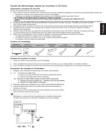 R271B | R221QB | Acer R241YB Monitor Guide de démarrage rapide | Fixfr
