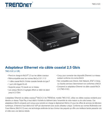 Trendnet TMO-312C Ethernet over Coax 2.5Gbps Adapter Fiche technique | Fixfr