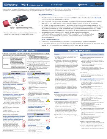 Roland Roland Cloud Connect Abonnement Pro et adaptateur sans fil Manuel du propriétaire | Fixfr