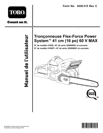 Toro Flex-Force Power System 41cm (16in) 60V MAX Chainsaw Misc Manuel utilisateur | Fixfr