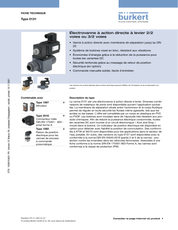 Burkert 0131 Direct-acting 2/2-way or 3/2-way toggle valve Fiche technique | Fixfr
