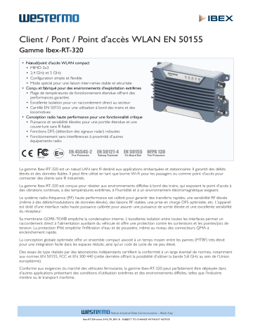 Westermo Ibex-RT-320 EN 50155 WLAN 3x3 Client/Bridge/Access Point Fiche technique | Fixfr
