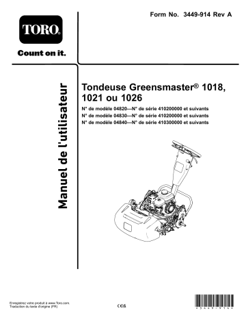 Toro Greensmaster 1018 Mower Walk Behind Mower Manuel utilisateur | Fixfr