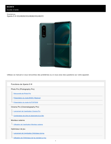 XQ-BQ62 | XQ-BQ52 | XQ-BQ72 | Sony Xperia 5 III Mode d'emploi | Fixfr